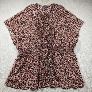 Torrid Top Womens Plus 5X Dark Floral Cottage Core Prairie Semi‎ Sheer Babydoll